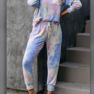 Blue Tie-dye Knit Lounge Set